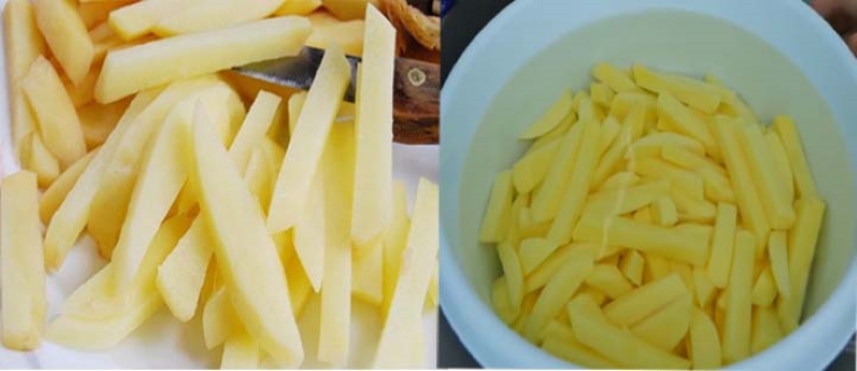 Thái khoai tây thành những lát dài bằng ngón tay