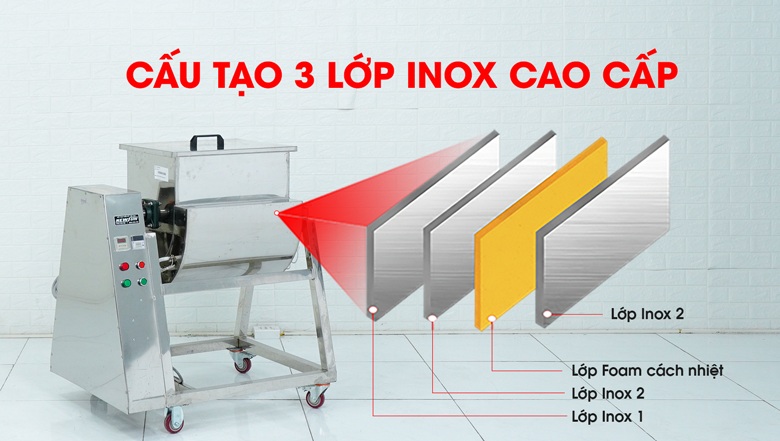Thiết kế 3 lớp inox cách nhiệt bằng bông thủy tinh Thiết kế 3 lớp inox cách nhiệt bằng bông thủy tinh