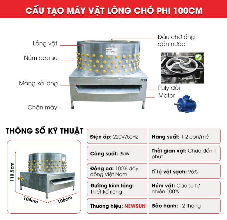 Cấu tạo máy vặt lông chó phi 100