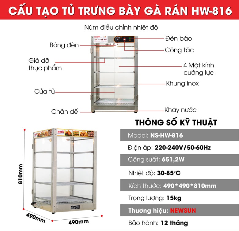 Tủ trưng bày gá rán HW-816