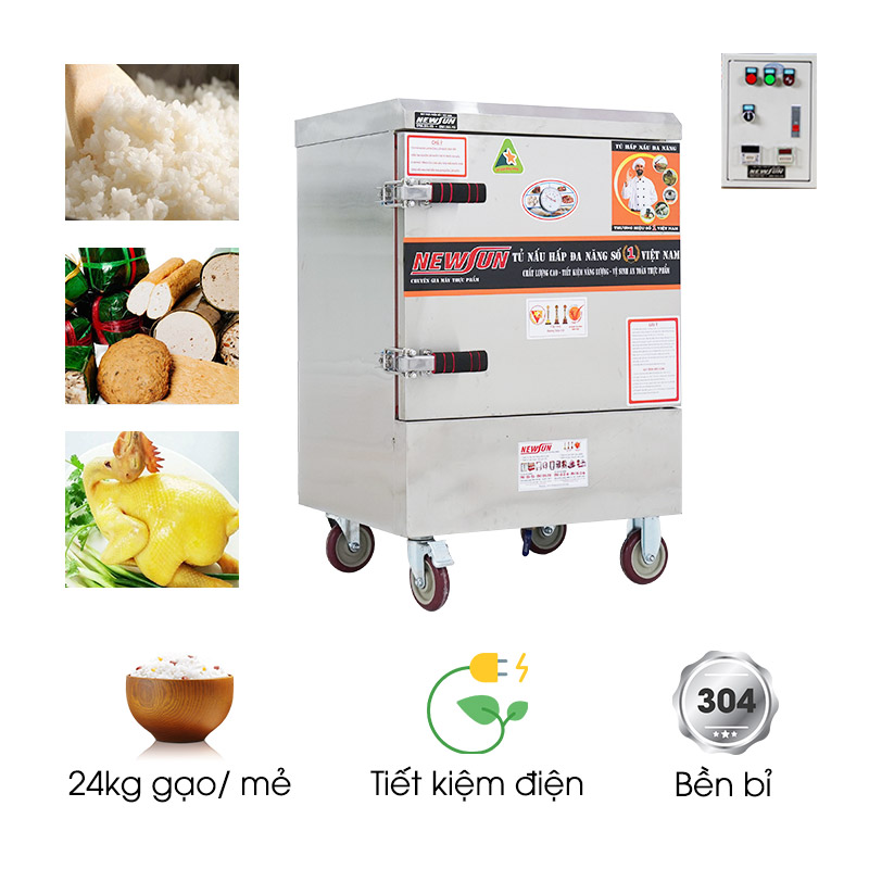 Tủ nấu cơm công nghiệp 6 khay dùng điện Việt Nam (24kg gạo/mẻ)