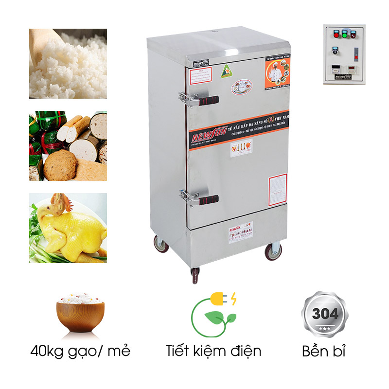 Tủ nấu cơm công nghiệp 10 khay dùng điện Việt Nam (40kg gạo/mẻ)