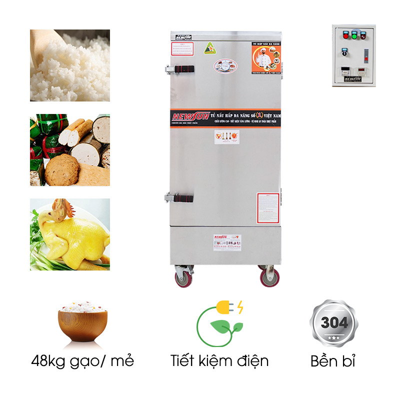 Tủ nấu cơm công nghiệp 12 khay dùng điện Việt Nam (48kg gạo/mẻ)
