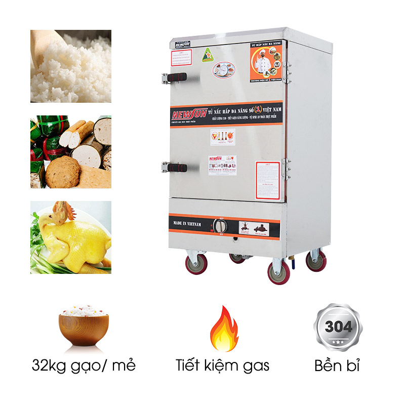 Tủ nấu cơm 8 khay dùng gas Việt Nam (32kg gạo/mẻ)