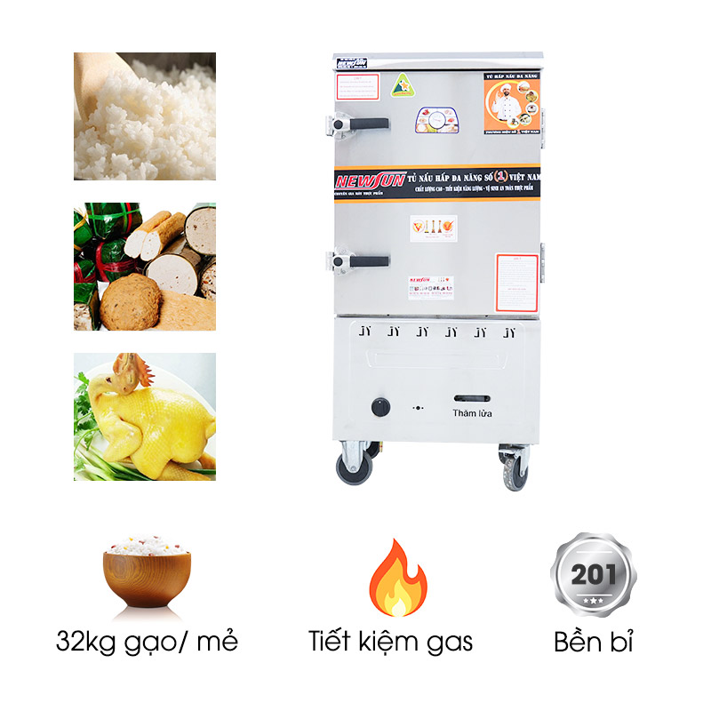 Tủ nấu cơm 8 khay dùng gas inox 201 (32kg gạo/mẻ)