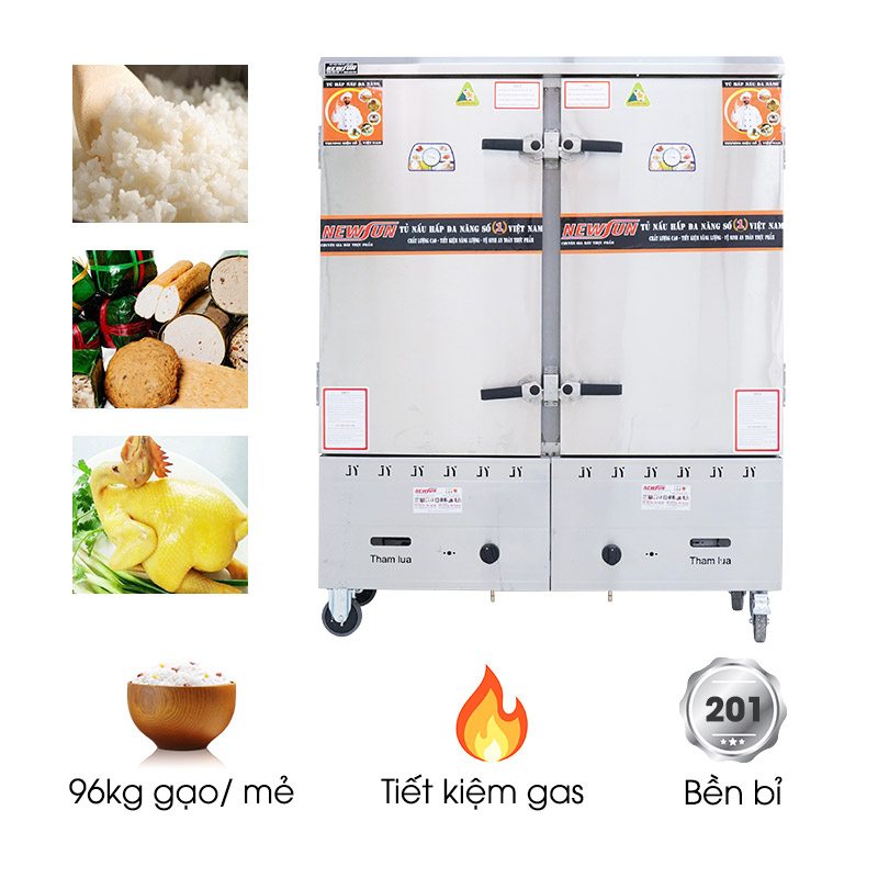 Tủ nấu cơm 24 khay dùng gas inox 201 (96kg gạo/mẻ)
