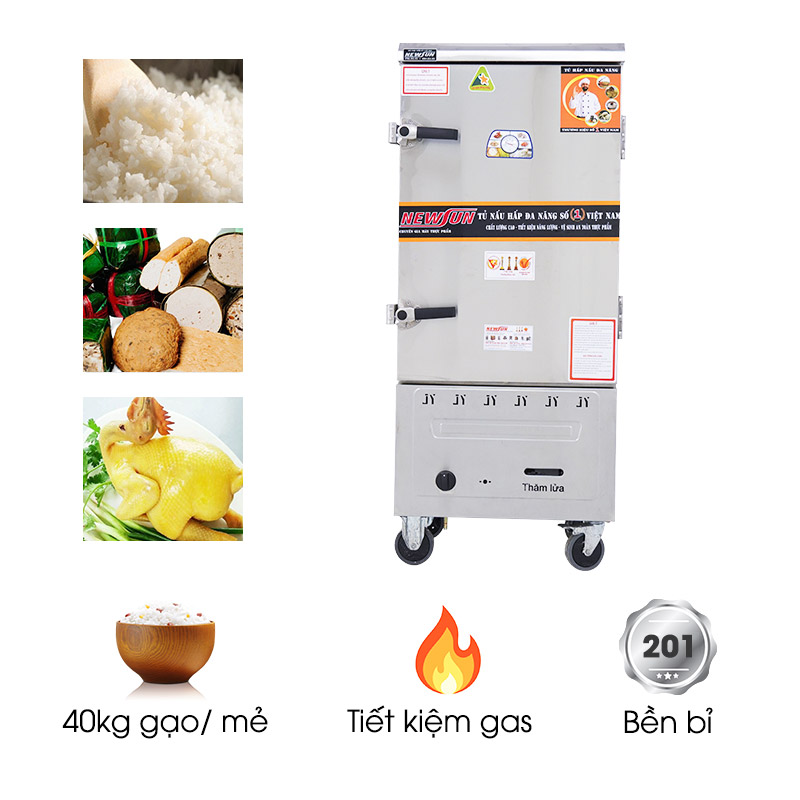 Tủ nấu cơm 10 khay dùng gas inox 201 (40kg gạo/mẻ)