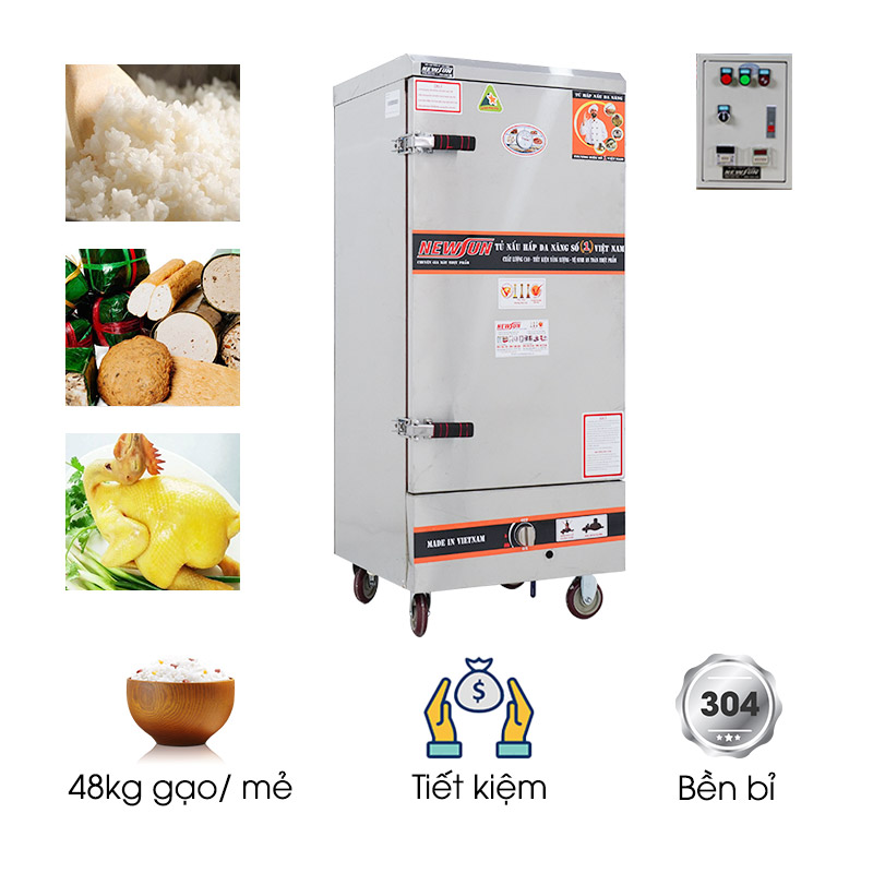 Tủ nấu cơm 12 khay dùng điện và gas Việt Nam (48kg gạo/mẻ)