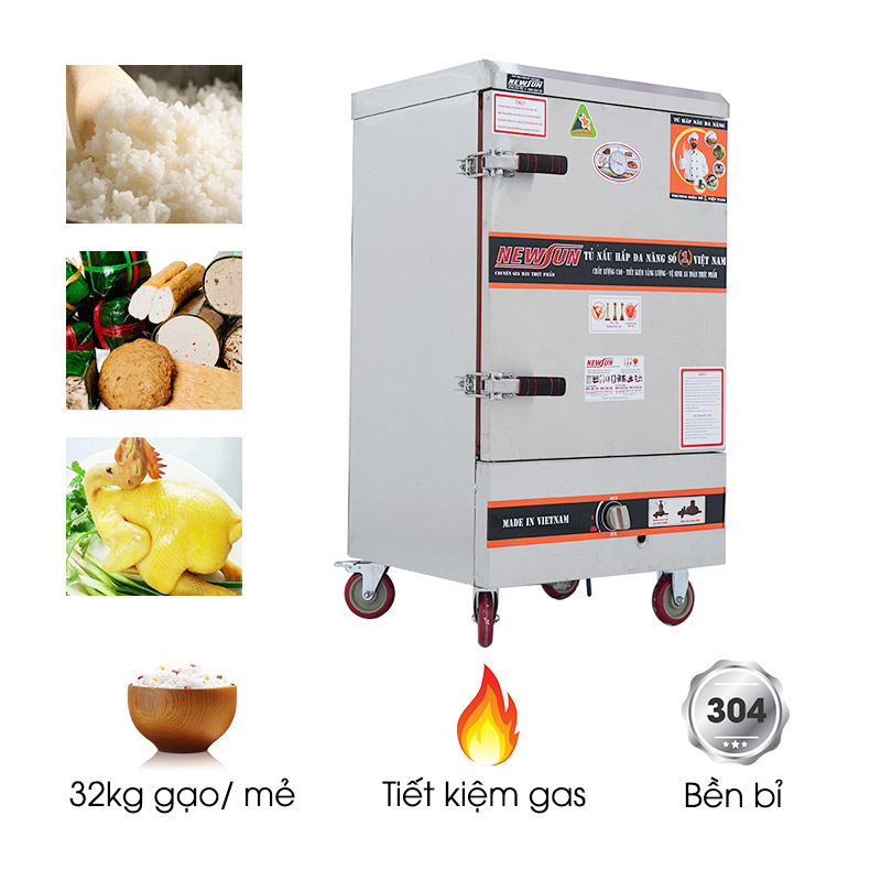 Tủ nấu cơm 10 khay dùng gas Việt Nam (40kg gạo/mẻ)