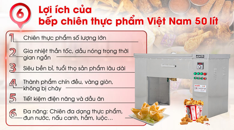 Lợi ích của bếp chiên thực phẩm Việt Nam 50 lít (inox 304)