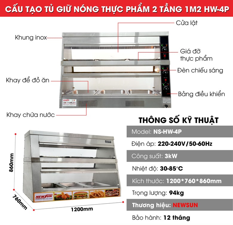 Cấu tạo tủ giữ nóng thực phẩm HW-4P