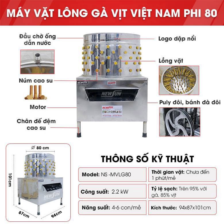 Máy vặt lông gà vịt Việt Nam phi 80