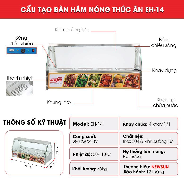 Cấu tạo của tủ hâm nóng thức ăn EH-14