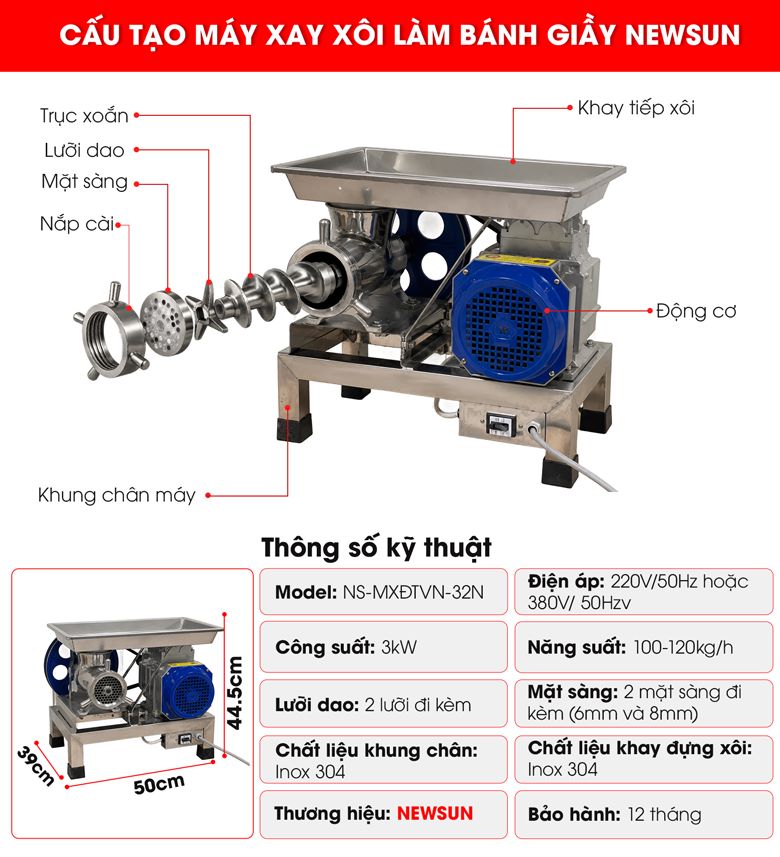 Cấu tạo máy xay xôi làm bánh giầy NEWSUN