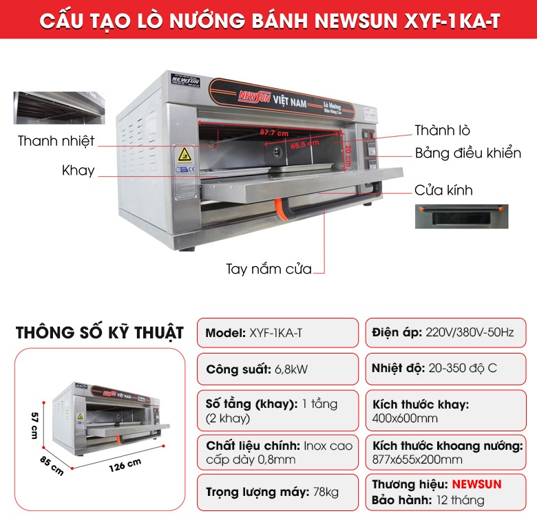 Cấu tạo lò nướng bánh NEWSUN 1 tầng 2 khay XYF-1KA-T Cấu tạo lò nướng bánh NEWSUN 1 tầng 2 khay XYF-1KA-T