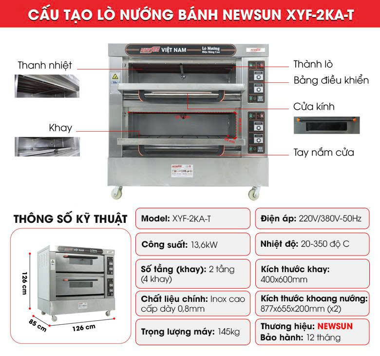 Cấu tạo lò nướng bánh 2 tầng 4 khay XYF-2KA-T