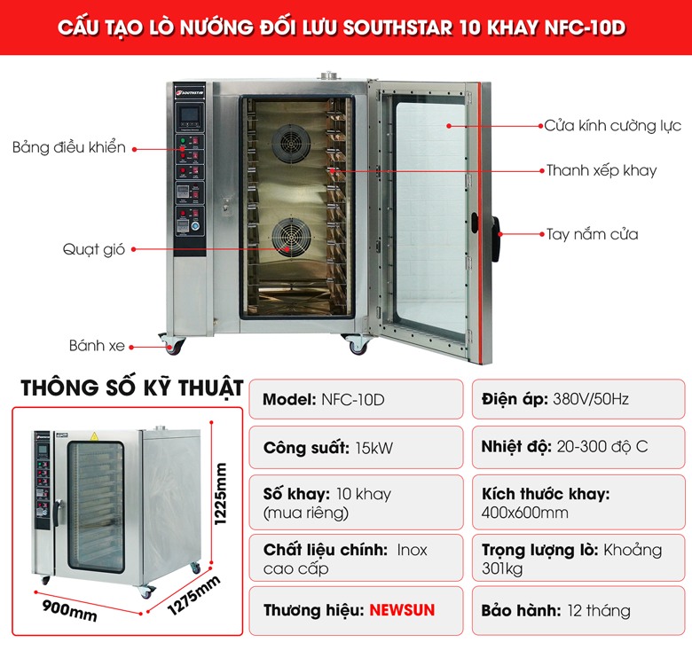 Cấu tạo lò nướng bánh mì đối lưu 10 khay Southstar Cấu tạo lò nướng bánh mì đối lưu 10 khay Southstar