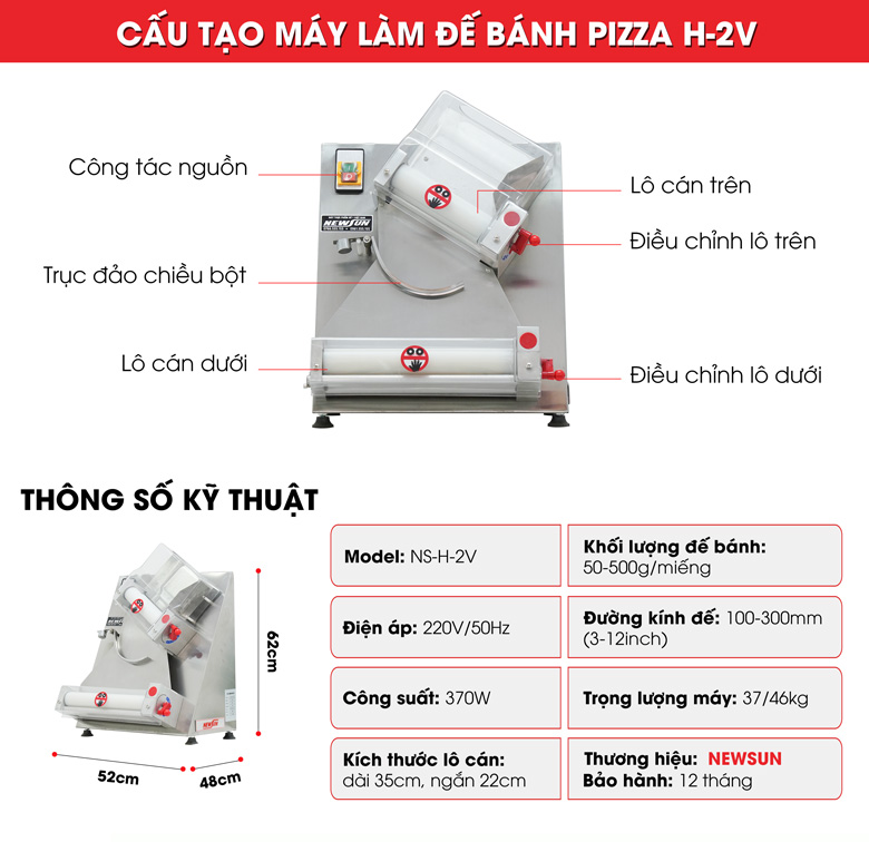 Cấu tạo máy làm đế bánh Pizza H-2V