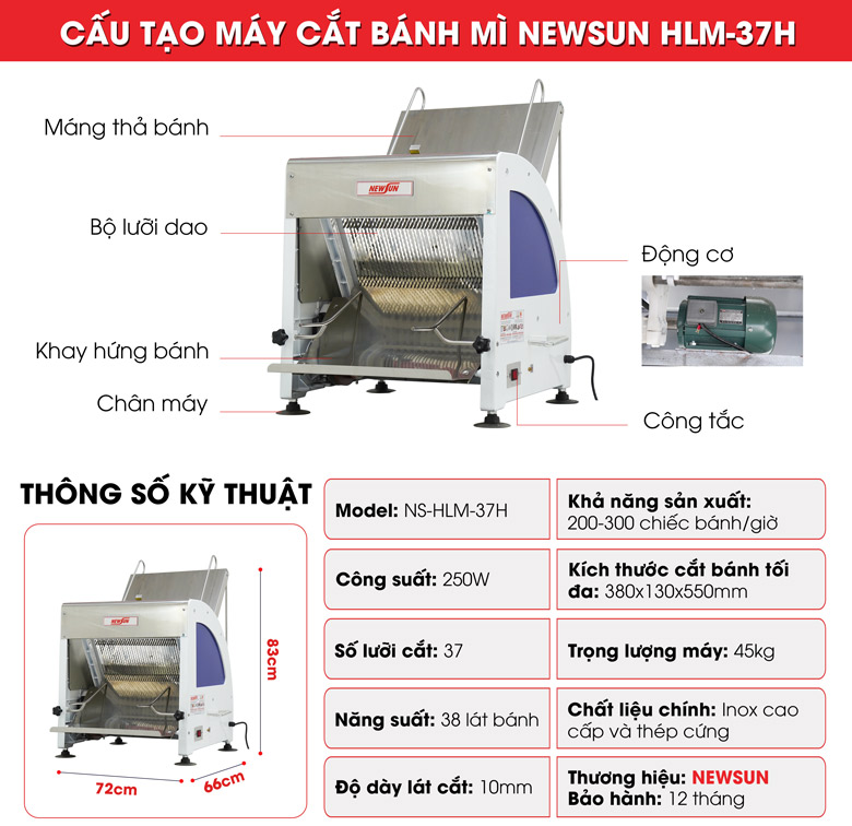 Cấu tạo máy cắt bánh mì NEWSUN HLM-37H