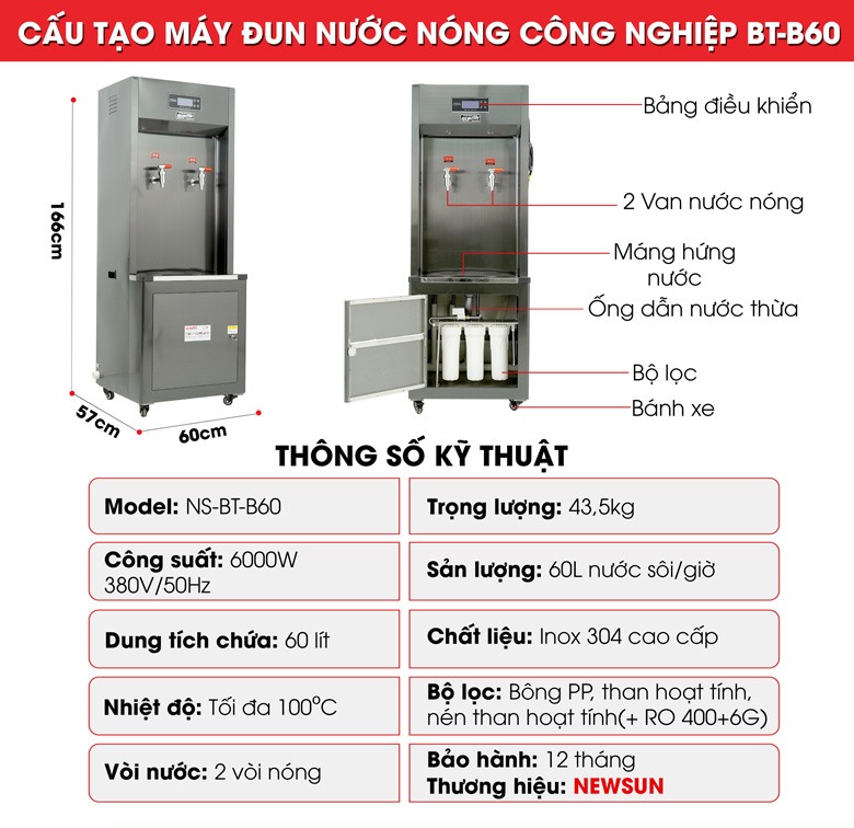 Cấu tạo máy đun nước nóng công nghiệp BT-B60