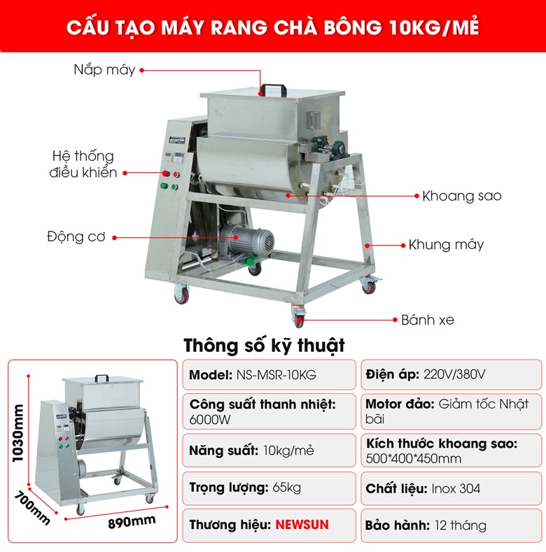 Cấu tạo máy rang chà bông 10kg dùng điện Cấu tạo máy rang chà bông 10kg dùng điện