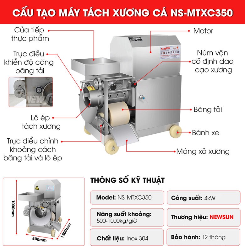 Cấu tạo máy tách xương cá NS-MTXC350