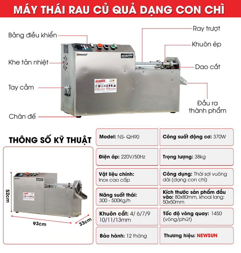 Cấu tạo máy thái rau củ quả dạng con chì NS-QH90