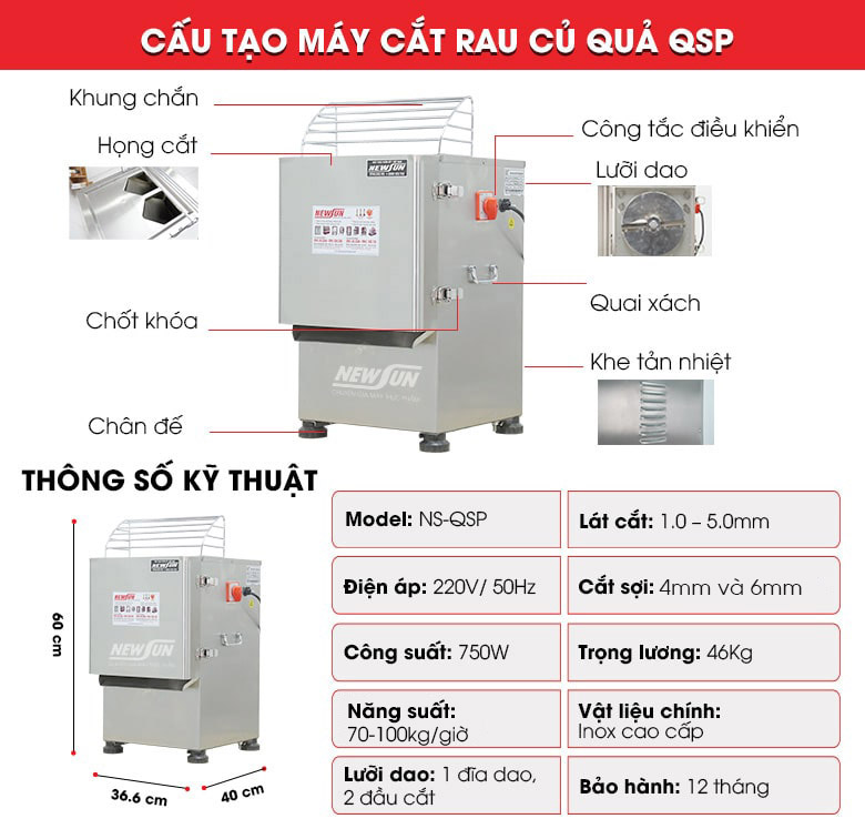Cấu tạo máy cắt rau củ quả QSP