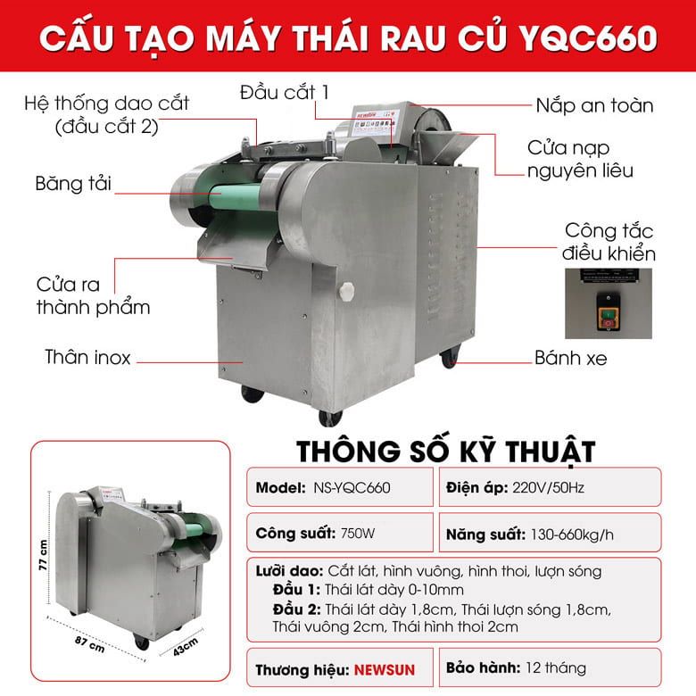 Cấu tạo máy thái rau củ YQC660