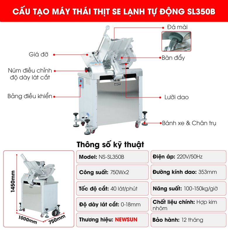 Cấu tạo máy thái thịt se lạnh tự động SL350B