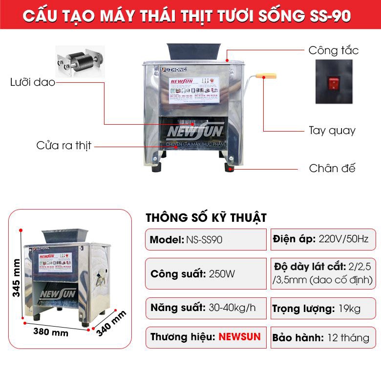 Cấu tạo máy thái thịt tươi sống SS-90