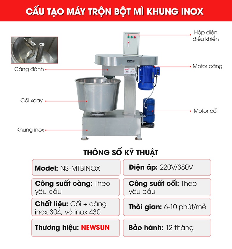 Cấu tạo máy trộn bột mì khung inox đặt hàng theo yêu cầu Cấu tạo máy trộn bột mì khung inox đặt hàng theo yêu cầu