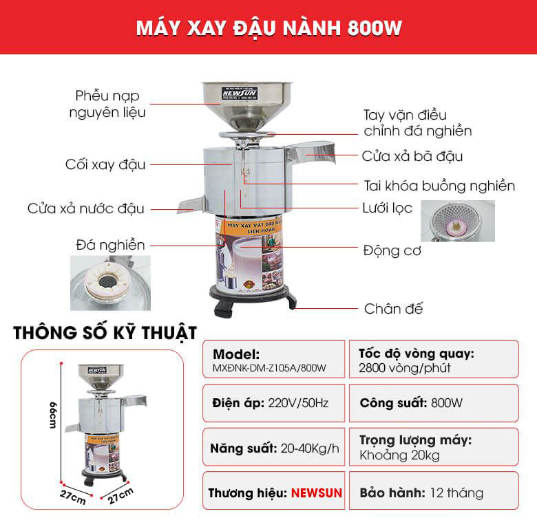 Cấu tạo máy xay đậu nành 800W Z105A Cấu tạo máy xay đậu nành 800W Z105A