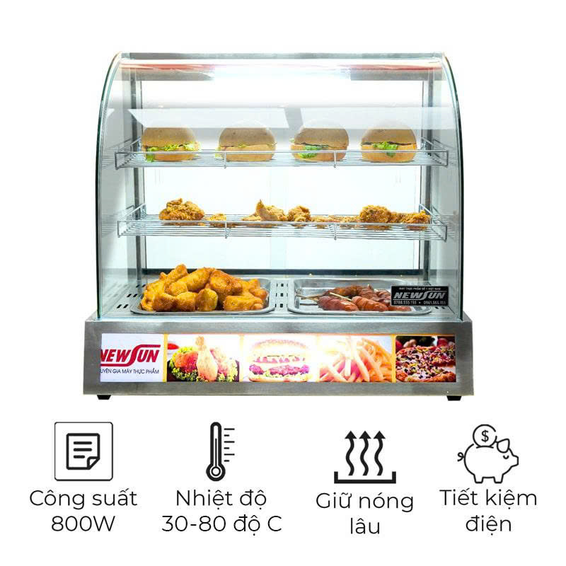 Tủ giữ nóng gà rán 2PS (kính cong) 