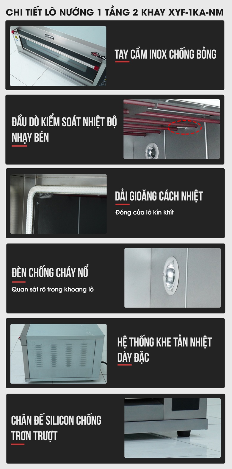 Chi tiết lò nướng bánh NEWSUN 1 tầng 2 khay XYF-1KA-NM