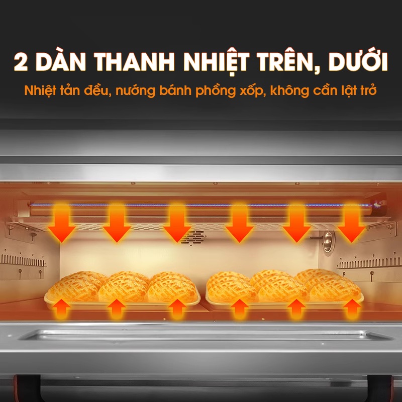 Công nghệ nhiệt tĩnh với 2 dàn thanh nhiệt trên - dưới, nướng bánh chín nở đều