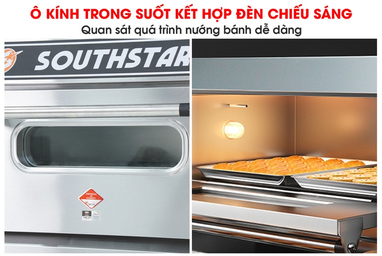 Thiết kế ô kính và đèn chiếu sáng giúp quan sát rõ quá trình nướng bánh bên trong Thiết kế ô kính và đèn chiếu sáng giúp quan sát rõ quá trình nướng bánh bên trong