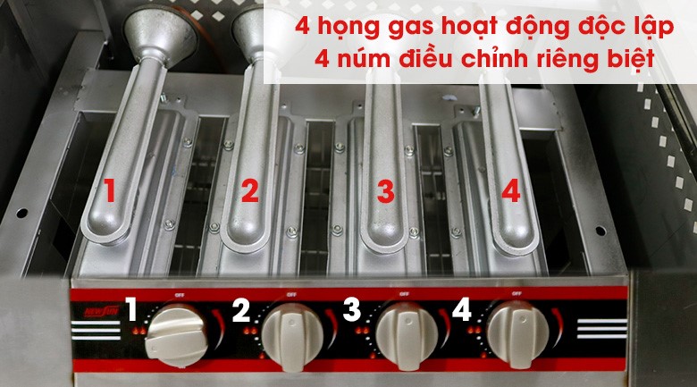 4 họng gas hoạt động độc lập với 4 núm điều chỉnh riêng biệt