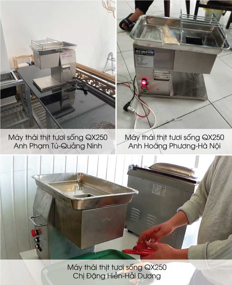 Khách hàng sử dụng máy cắt thịt tươi sống QX 250 tại nhà