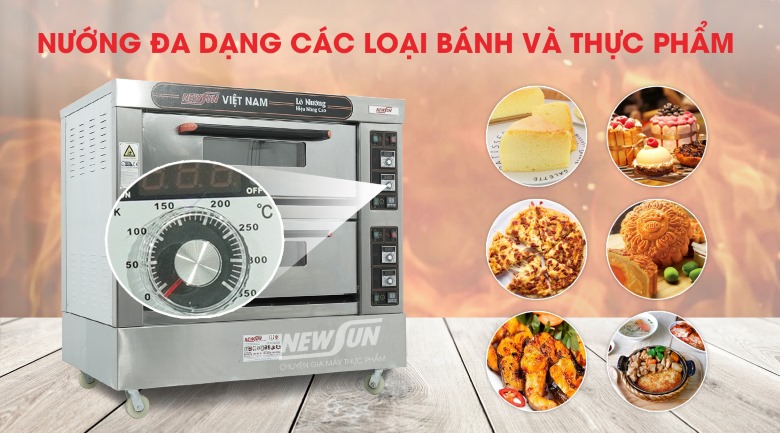 Dải nhiệt rộng từ 20-350 độ C, nướng đa dạng các loại bánh và thực phẩm