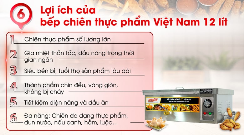 Lợi ích của bếp chiên thực phẩm Việt Nam 12 lít