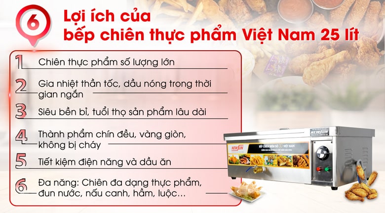 Lợi ích của bếp chiên thực phẩm Việt Nam 25 lít (inox 304)