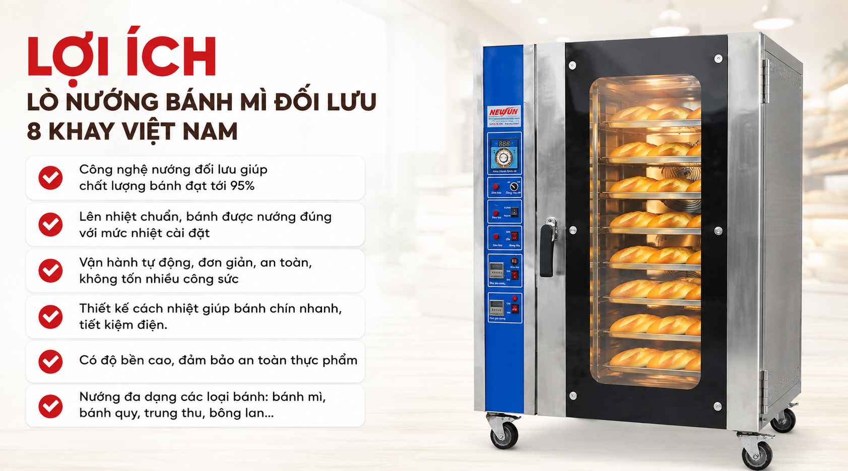 Lợi ích lò nướng bánh mì đối lưu 8 khay việt nam