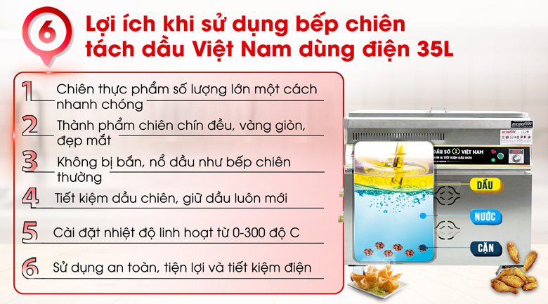 Lợi ích khi sử dụng bếp chiên tách dầu Việt Nam dùng điện 35L