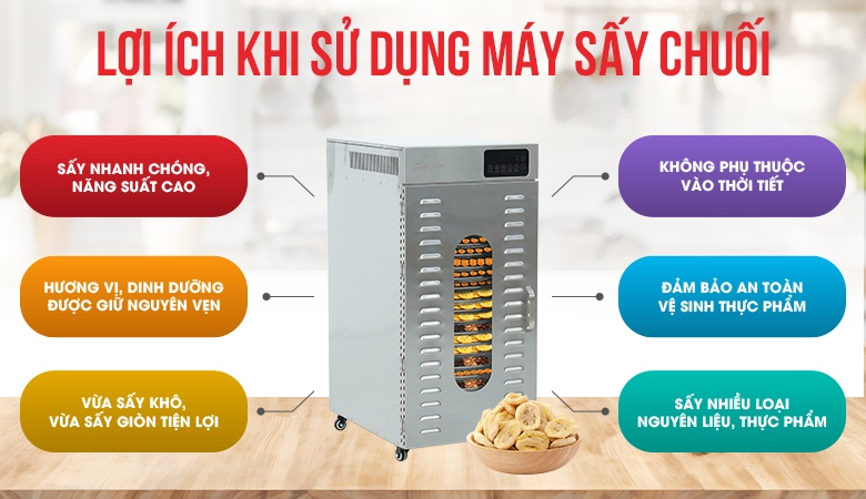Máy sấy chuối đem lại rất nhiều lợi ích cho người sử dụng Máy sấy chuối đem lại rất nhiều lợi ích cho người sử dụng