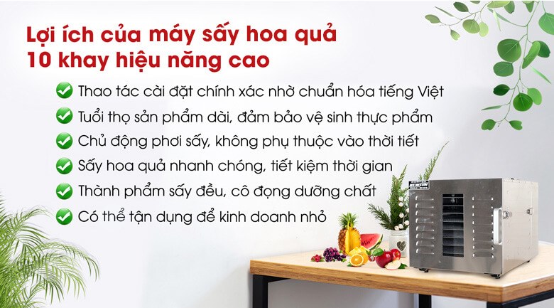 Lợi ích tủ sấy hoa quả hiệu năng cao 10 khay