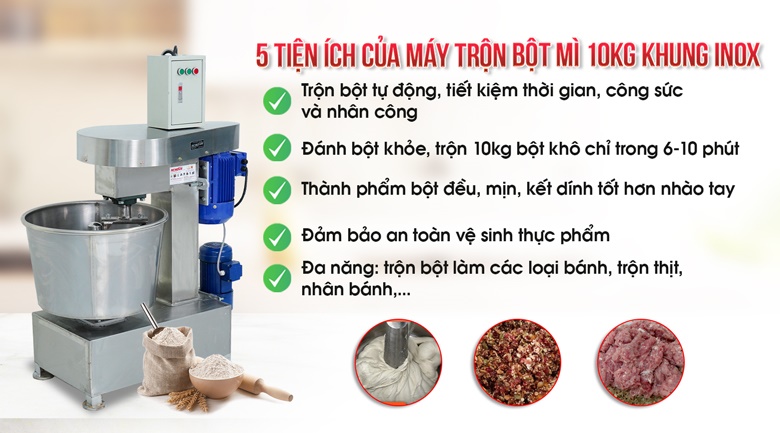 Lợi ích từ máy trộn bột mì Việt Nam 10kg khung inox