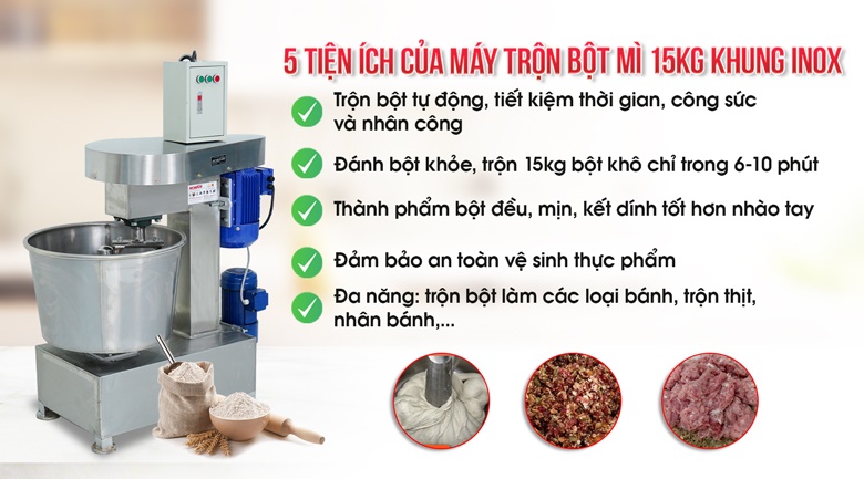 Lợi ích từ máy trộn bột mì Việt Nam 15kg khung inox Lợi ích từ máy trộn bột mì Việt Nam 15kg khung inox