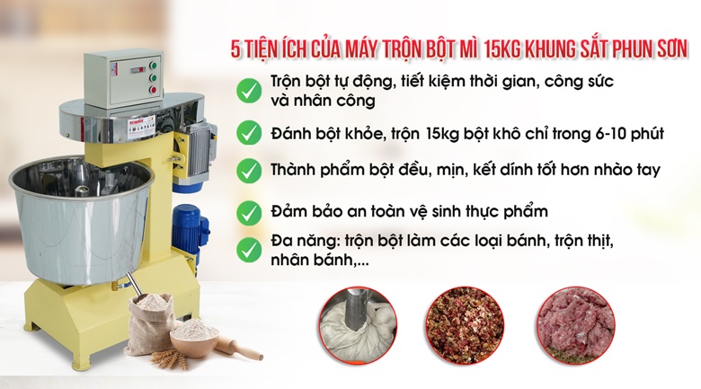 Lợi ích từ máy trộn bột mì Việt Nam 15kg khung sắt phun sơn