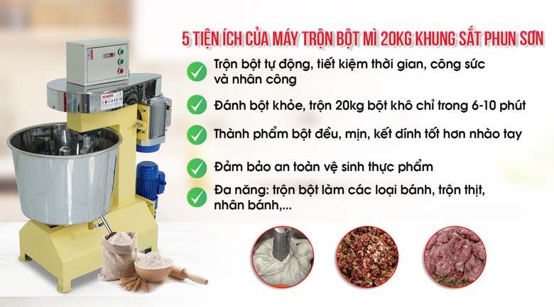 Lợi ích từ máy trộn bột mì Việt Nam 20kg khung sắt phun sơn